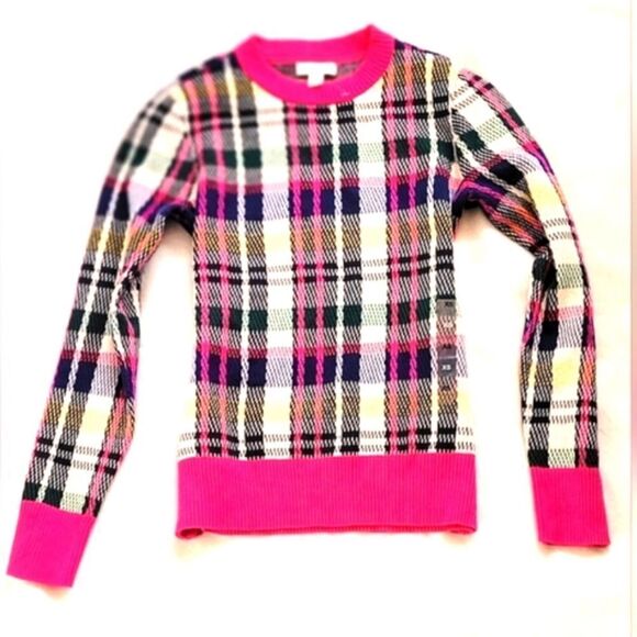 Charter Club Pink Contrast-Trim Plaid Sweater Size XS - Picture 1 of 6
